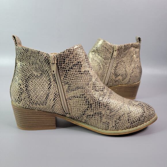 Corky's Boutique Port Womens Booties Size 8 Snakeskin Embossed Gold Side Zip - Picture 3 of 11